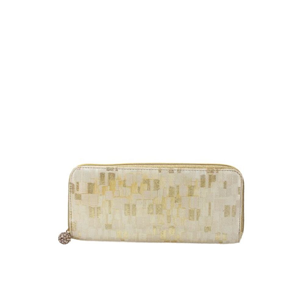 KOTUR Womens Geometric Print Metallic Zipped Clutch Handbag Gold